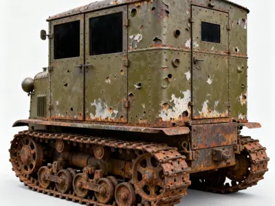 Realistic Wrecked Vintage Tracked Military Transport 3D Model Low-poly 3D model