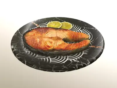 Asia food Grilled Salmon Low-poly 3D model
