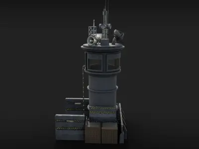 Watch Tower with barricades Low-poly 3D model