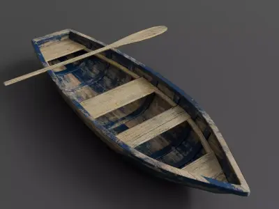 Old Small Wooden Paddle Boat 3D model