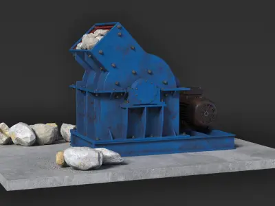 Old Industrial Hammer Mill Crusher with Stones 3D model