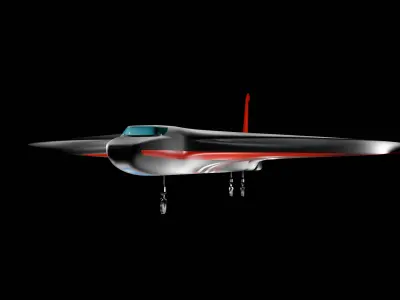 Futuristic Sci fi Red and Black Plane 3D Model for night Low-poly 3D model