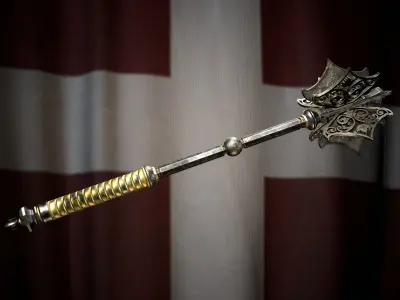 Medieval templar battle mace Game ready Low-poly 3D model