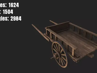 Gameready Lowpoly Wooden Wagen 3D Model Low-poly 3D model
