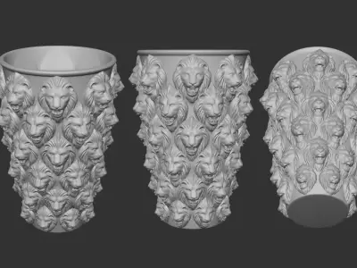 Majestic Lion Pride Vase High Detail 3D Printable STL OBJ 3MF 3D print model