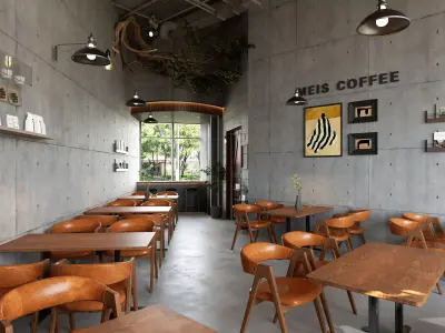 Industrial style cafe Low-poly 3D model