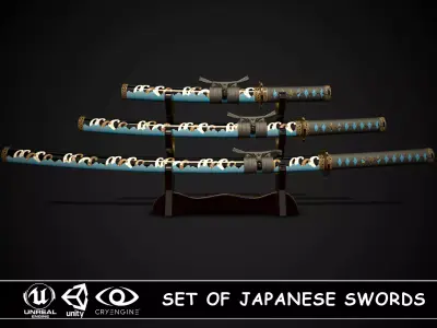 Set of japanese swords 01 3D Model Collection