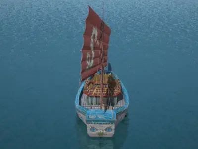 Old Asian Sea Ship Low-poly 3D model
