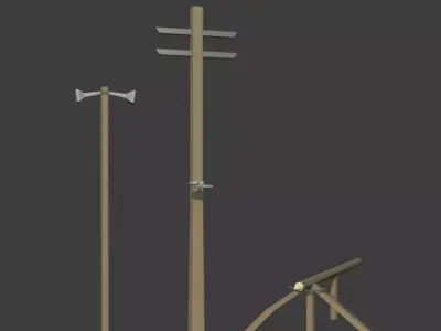 Utility Pole Speaker Post and Wooden Electricity Post Low-poly 3D model