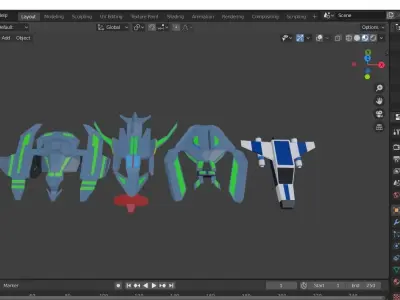 Scifi Spaceships Low-poly 3D model