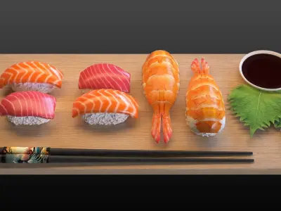 Nigiri sushi set Japan Low-poly 3D model