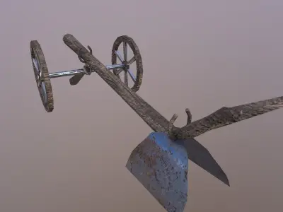 Low Poly Hoe wheeled cannon with antlers Low-poly 3D model