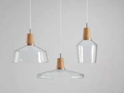 Industrial glass and wood pendant light 3D model