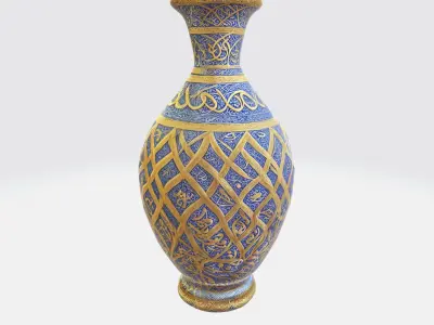 A decorative ceramic vase with a patterned 3D model