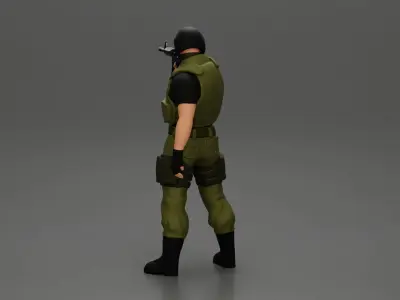 Military man with tactical mastery wearing mask holding gun 3D print model