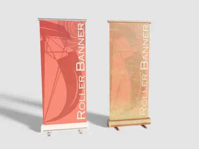 Rollup Banner with clean and dirty pbr textures Low-poly 3D model