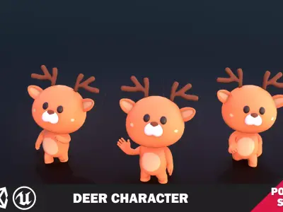 Funny Deer Character Low Poly Low-poly 3D model