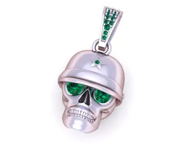 Golden Skull with Military Helmet and Diamond Eyes Pendant 3D print model