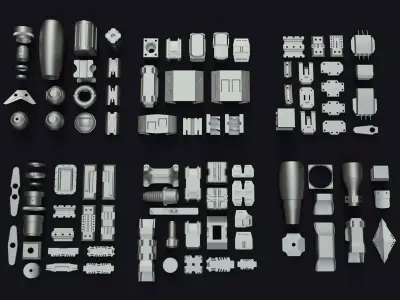 Kitbash different metal parts Low-poly 3D model