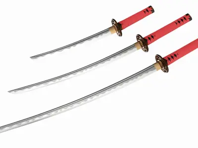 Japanese Katana Wakizashi Tanto Set 3D model