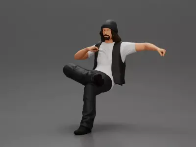 Man in a black beanie sitting and smoking a cigar 3D print model