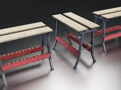 Folding Metal Workbench Low-poly 3D model