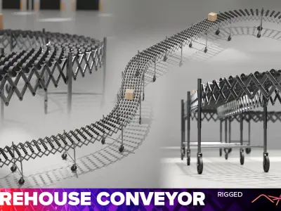 Extendable Skate Wheel Conveyor rigged for custom layout 3D model