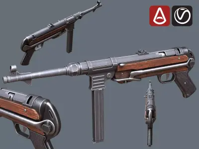 MP40 Submachine Gun Germany World War 2 Low-poly 3D model