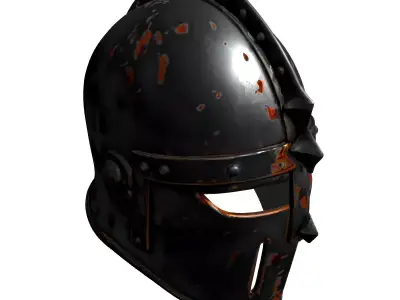 Rusty Medieval Knight Helmet PBR Low-poly 3D model