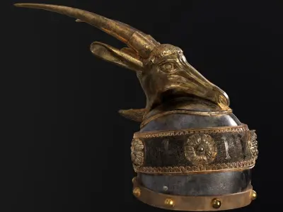 Medieval War Helmet with Goat Design Low-poly 3D model