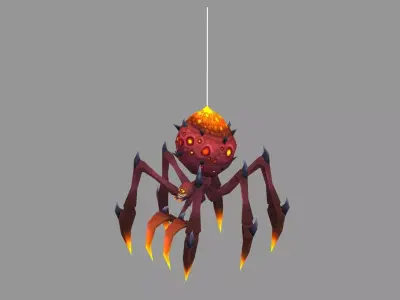 Cartoon fire-elemental spider monster Low-poly 3D model