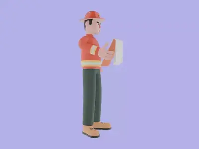 Stylized 3D Firefighter Holding Towels - Cartoon Male Hero 3D model