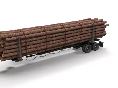 Log trailer Low-poly 3D model