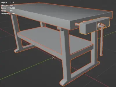 Workbench carpentry table Low-poly 3D model