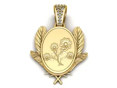 floral engraved gold pendant 3D print model