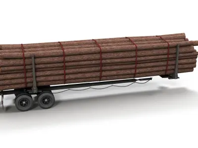 Log trailer Low-poly 3D model
