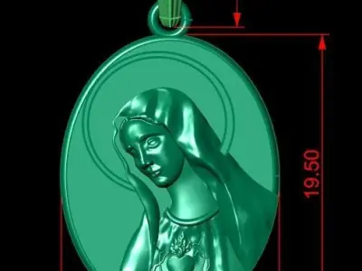 Dainty Antique Virgin Mary Oval Pendant 3D print model