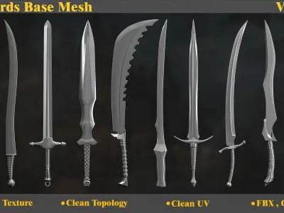 10 Model of battle swords base mesh Low-poly 3D model