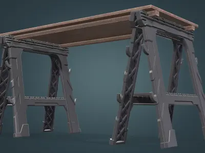 Sawhorse folding workbench Low-poly 3D model
