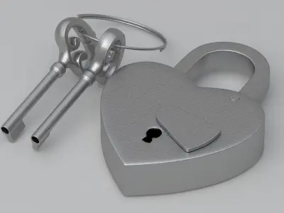 Vintage Love Heart PADLOCK With SKELETON Keys Silver 3D model