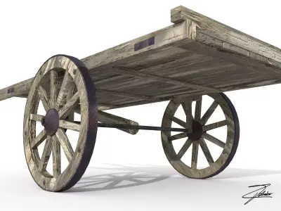 Wooden cart Low-poly 3D model buy