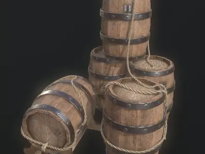 Pirate Barrel 3D Model Set Game Ready Low-poly 3D model