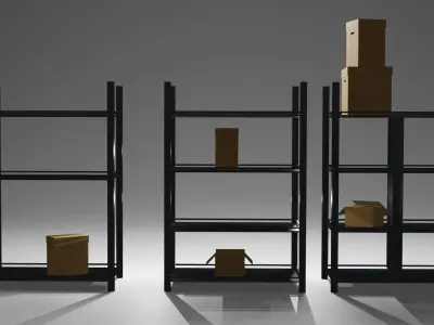 Metal Shelf and Shelves and Cardboard Boxes Gift Low-poly 3D model