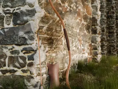 Turkish Bow with Arrow and Quiver - Low Poly to High Poly Low-poly 3D model