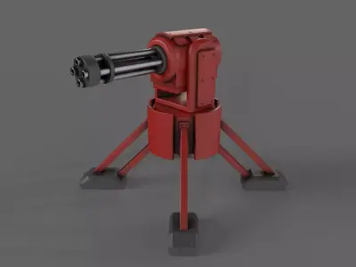 PBR Turret Gun 04 Red Low-poly 3D model