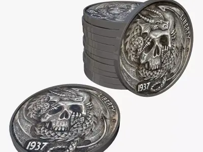 Pirate Coins with Skulls 3D Model Low-poly 3D model