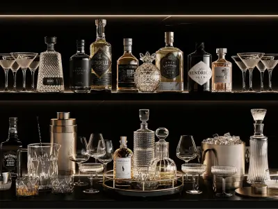 Bar Set 1 Alcohol Whiskey Rum Gin 3D model