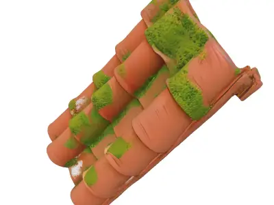 Mossy Terracotta Roof Tiles Low-poly 3D model