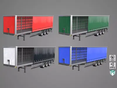 Curtainsider Trailer 4 Variant Collection All PBR Unity Textures Low-poly 3D model