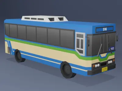 Blue Thai bus Low poly v01 Low-poly 3D model
